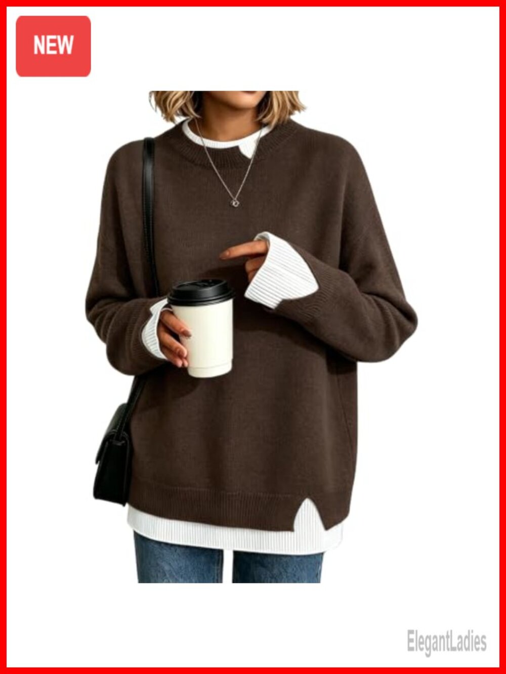 Oversized Womens Knit Sweater Long Sleeve Pullover Crew Neck Cozy Fall Winter